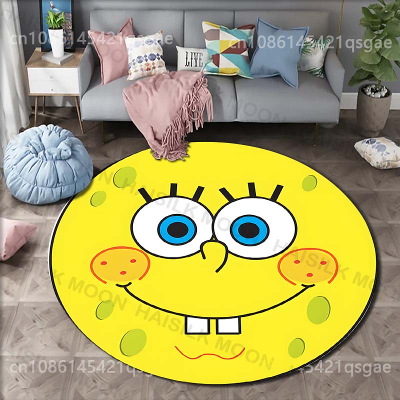 Cartoon SpongeBob Schwammkopf Druck Runder Teppich für Wohnzimmer Schlafzimmer Tisch und Stuhl Sofa Heimdekoration Bereichsteppich Luxuriöses Geschenk