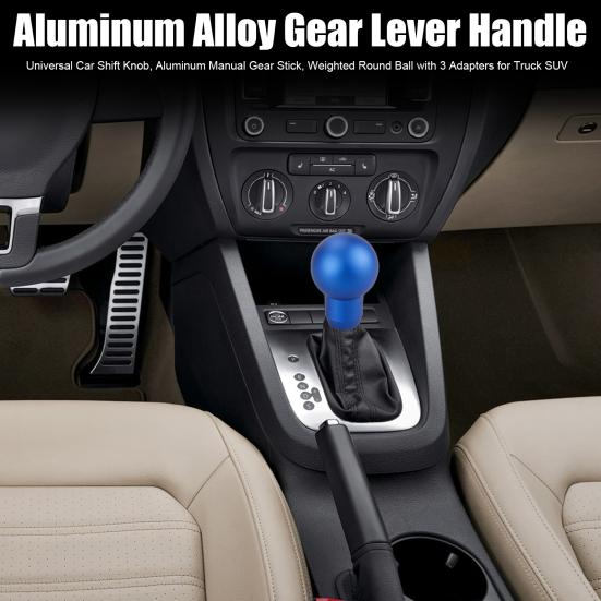 Universal Car Shift Knob, Aluminum Manual Gear Stick, Weighted Round Ball with 3 Adapters for Truck SUV