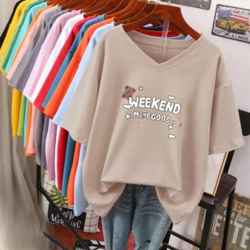 

Футболка с коротким рукавом, Свободного кроя, Приталенный топ с V-образным вырезом с принтом для женщин 5XL абрикосовый