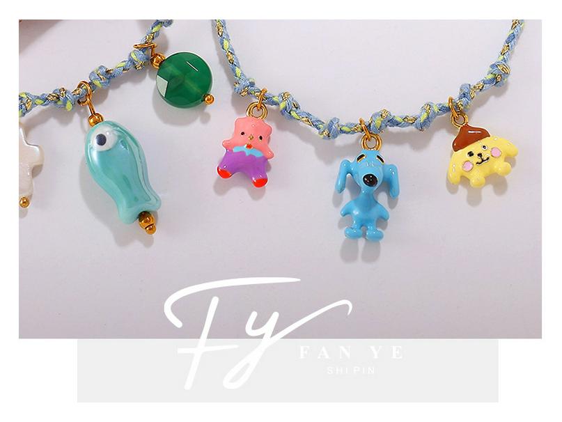 DIY Strandstil Buntes Seil Halsketten- & Armband-Set mit Meeres-Serie Edelstahl-Anhänger