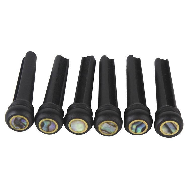 Ebony Acoustic Guitar Bridge Pins, Set of 6, Inlaid with 6.0mm Mother-of-Pearl