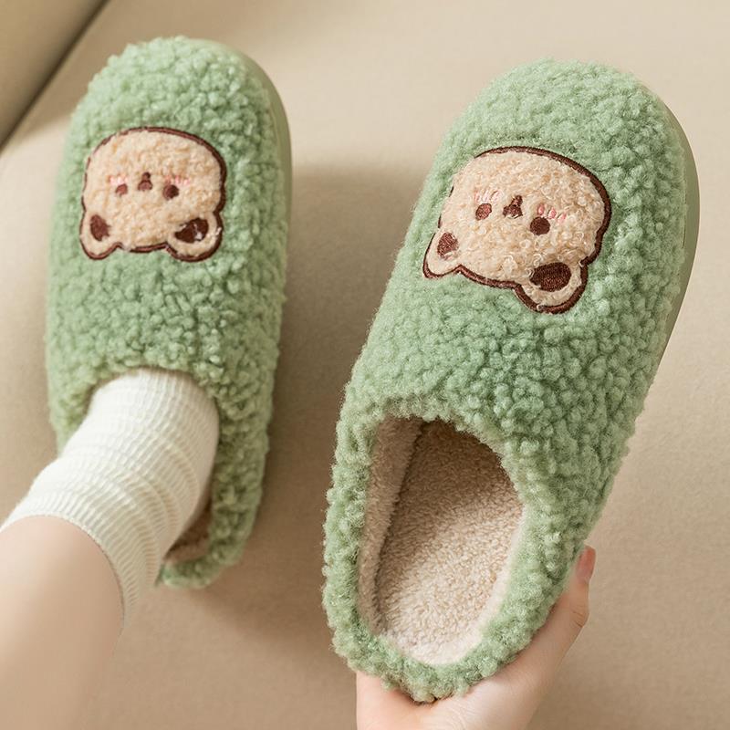 Fashionable Home Cotton Slippers with Thick Soles and Fluffy Fur, Autumn and Winter Lamb Plush for Warmth