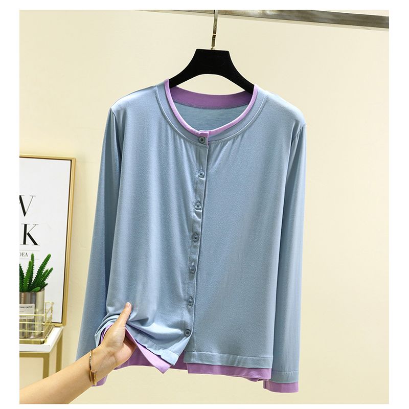 Long Sleeves Modal Homewear Tops Thin Spring/Summer Outer Shawl Cardigan Loose Plus Size Buckle Air Conditioning Blouse