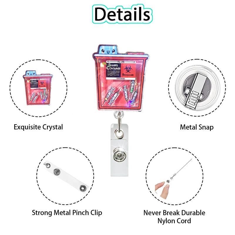 Shaker Acrylic Anime Scrubs Pills Bottle Large Intestine Retractable Nurse Badge Reel Doctor Id Card Holder