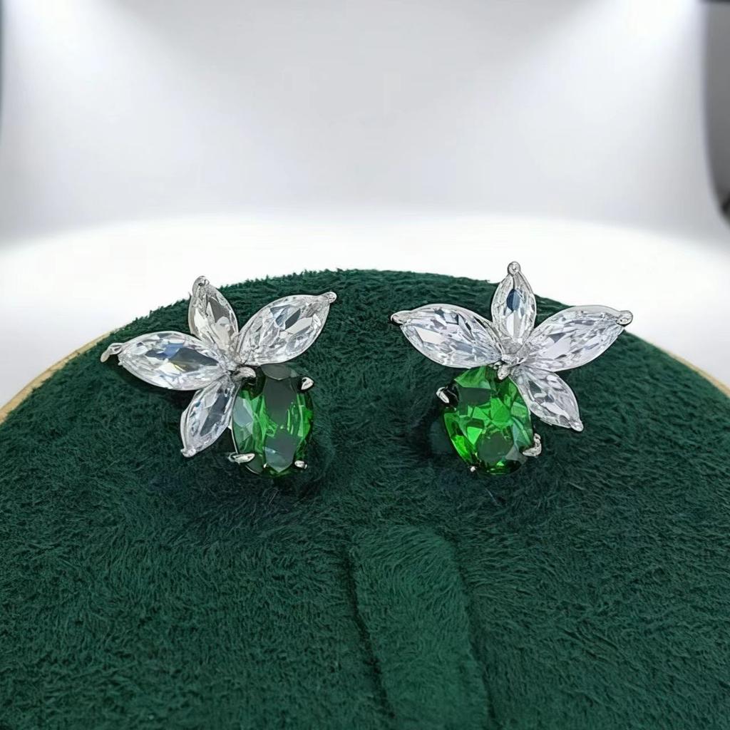 Jewelry Earrings Imitation Royal Sapphire Flower Colored Treasure Stud Earrings Retro Simple Butterfly Stud Earrings Women'S