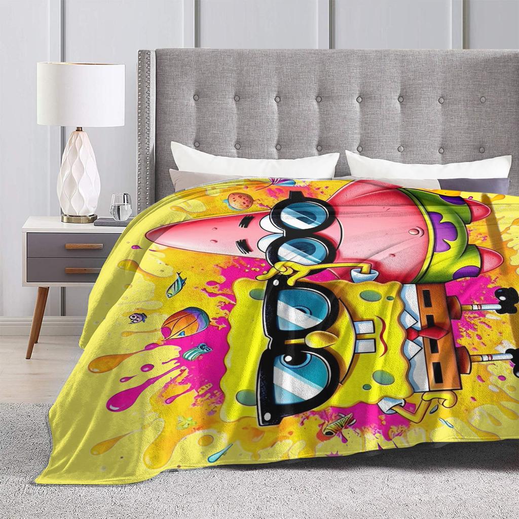 Cartoon Animated Blankets SpongeBob SquarePants Fuzzy Awesome Warm Throw Blankets for Bed Sofa Decoration