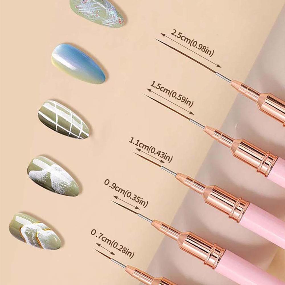 5pcs Nail Art Liner Brushes Long Lines Liner Brush UV Gel Polish Painting Nail Design Brush Plastic Handle Nail Drawing Pens