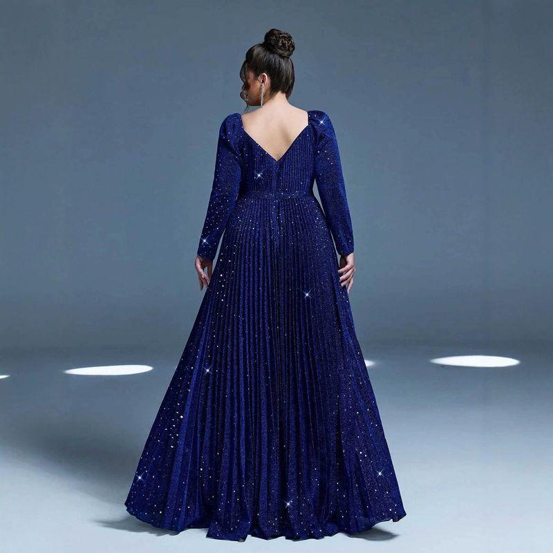 European Cross-Border New Evening Dress, Plus-Size Sequined Long-Sleeve Elegant Gown for Parties and Banquets