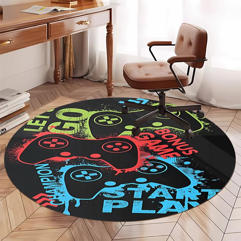 Runder Teppich mit Spielcontroller-Aufdruck, Stuhlteppich, Läufer, Fußmatte für Eingangsbereich, für Bürostuhl, Wohnzimmer, Schlafzimmer, Küche.