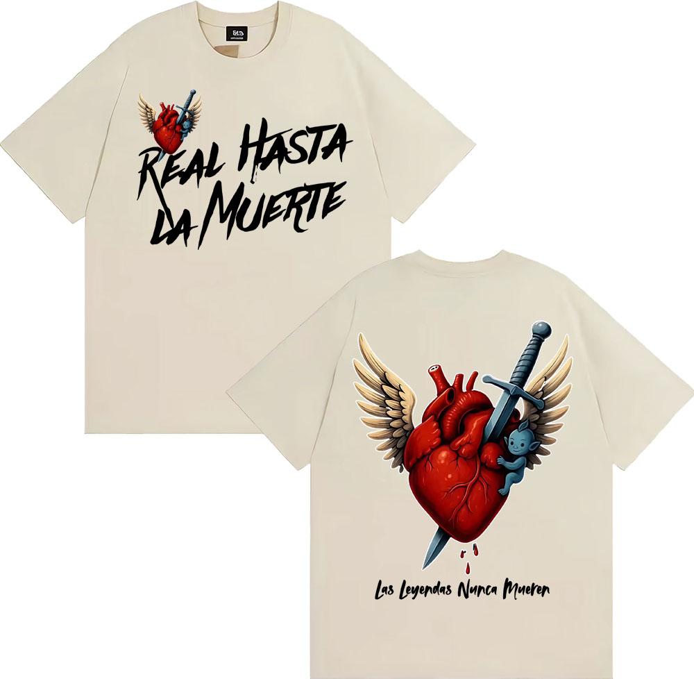 Anuel AA Rhlm 2 Real Hasta La Muerte Heart T Shirt Unisex Women Fashion Retro Short Sleeve Tshirts Cotton ONeck Oversized Tshirt