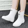 Unisex Mid-Calf Rain Boots New Fashionable Waterproof Non-Slip Rubber Shoes PVC Insole Mesh Outdoor Camping Height Increasing