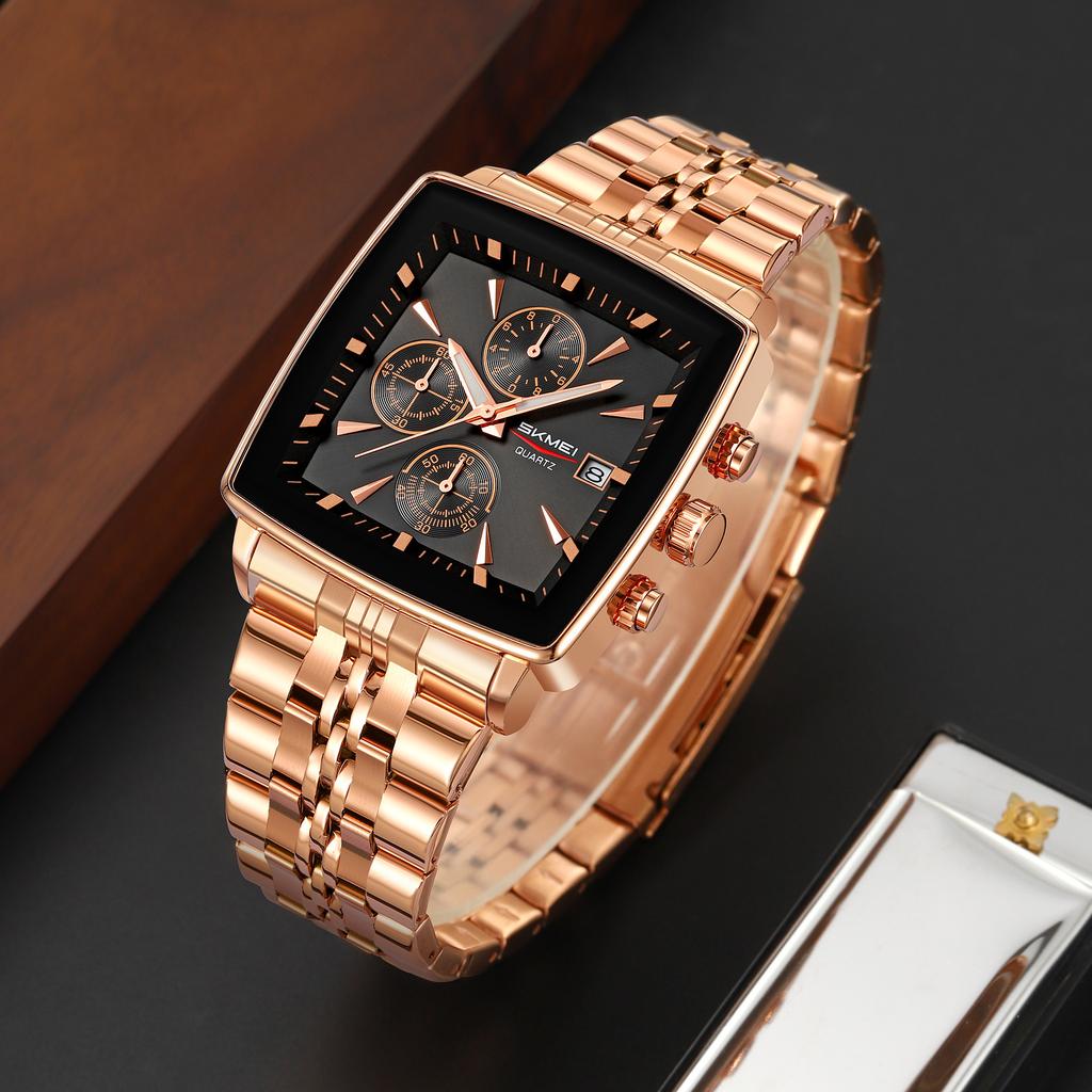 Skmei Luxury Quartz Mens Casual Top Brand Square Watches Movement Waterproof Mens Wristwatches Date Week Display Male Clock