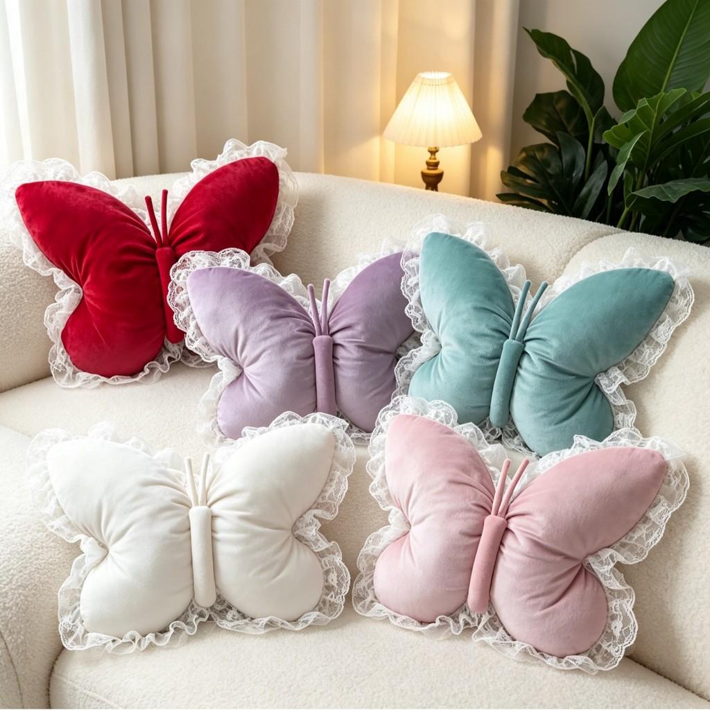 Modern Lace Butterfly Decorative Cushion With Pp Cotton For Bedroom And Office