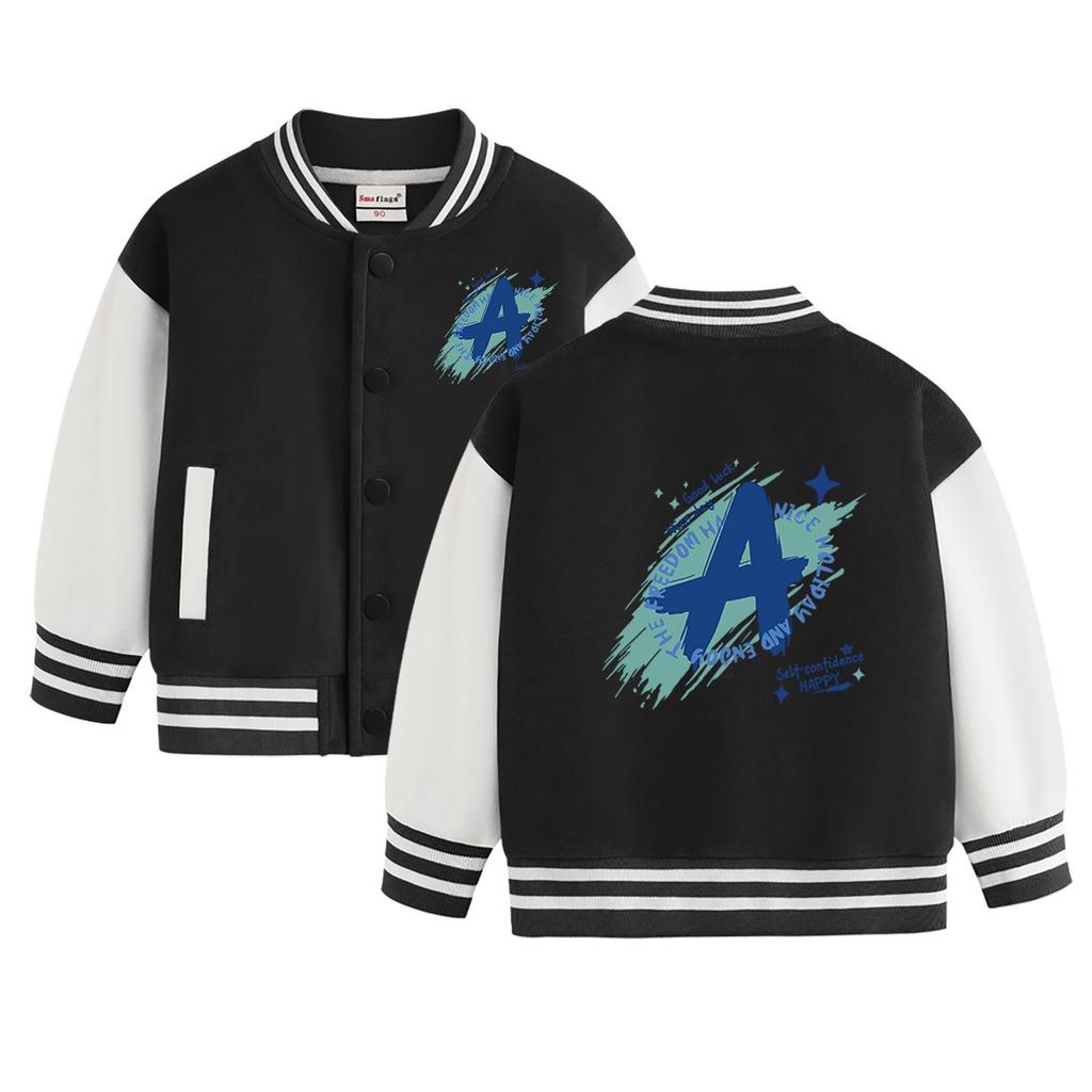 Farbblock-Baseballjacke für Jungen und Mädchen - Frühjahrs-/Herbststil, Samtfutter, Mittlere Dicke für Kinder