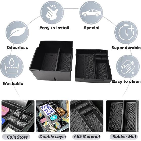 2PCS Center Console Organizer for  2024 2025 Ford Maverick Pickup Truck Double Layer Armrest Storage Box ABS Car Accessories