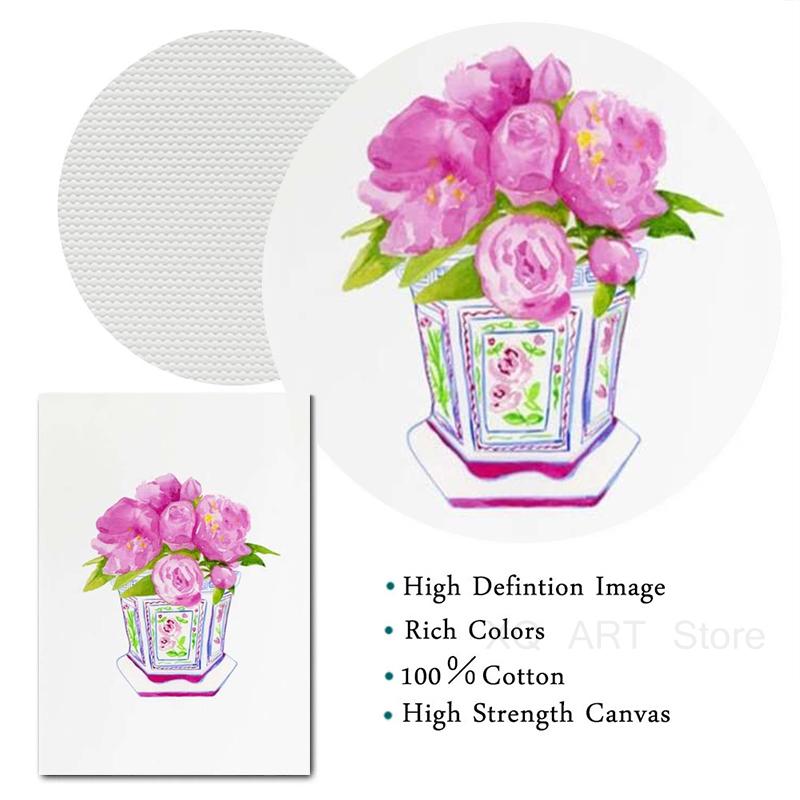 Chinese Wind Porcelain Watercolor Printing Ginger Jar Vase Plant Poster Antique Blue and White Porcelain Canvas Painting Decor