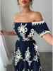 2026 Ethnic Style One-Shoulder Floral Pullover Long Dress for Women - Spring Collection