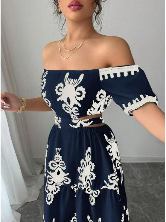 2026 Ethnic Style One-Shoulder Floral Pullover Long Dress for Women - Spring Collection
