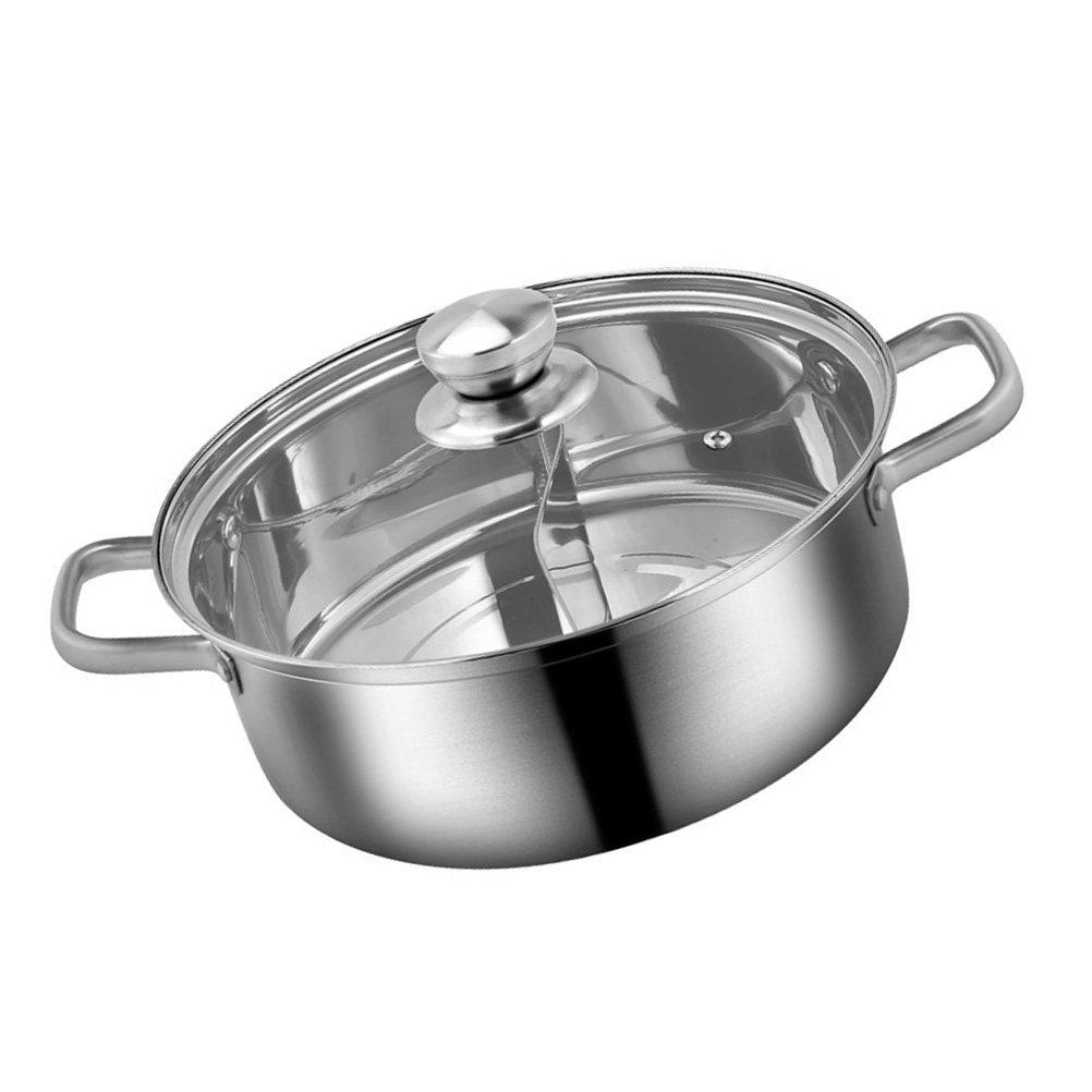 1Pcs Stainless Steel Hot Pot Basin Dual Compartment Shabu Pot with Vacuum Anti-Scalding Handle for Induction Gas Electric Stoves