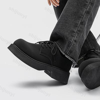 Men's Leather Shoes Spring 2026 New Fashion Lace Up Vintage Frosted Suede Shoes Comfortable Height Increase Luxury Casual Shoes