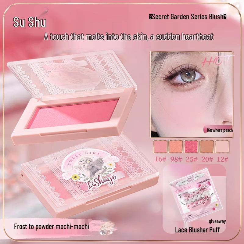 Lychee Secret Garden Blush: Brightening, Adherent Purple Makeup for a Girlish Glow with Puff