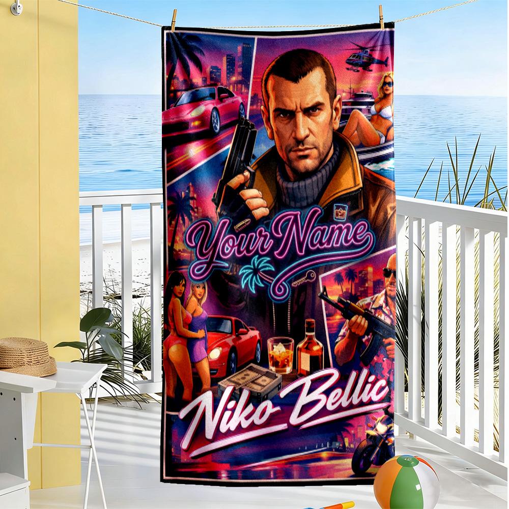 Gta Customize Your Name Beach Towel Soft Durable Quick-Dry Perfect for Traveling Yoga Camping and Swimming