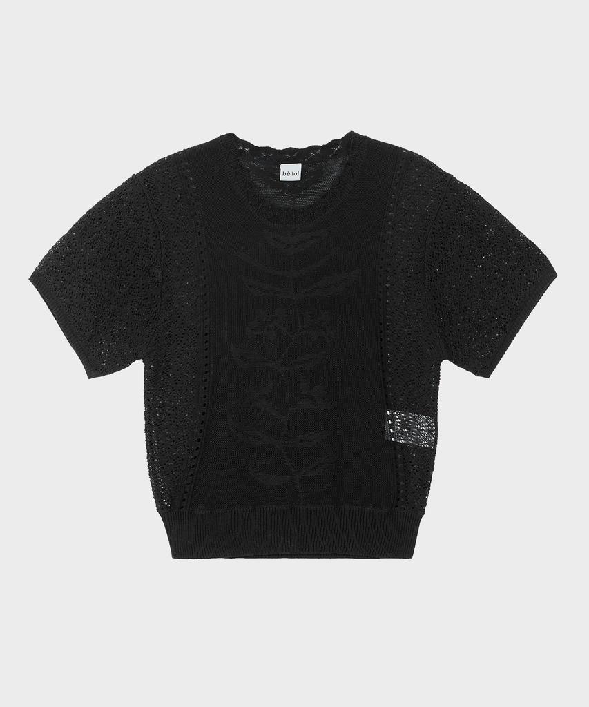 BELLOL Flower Jacquard Half Knit Black
