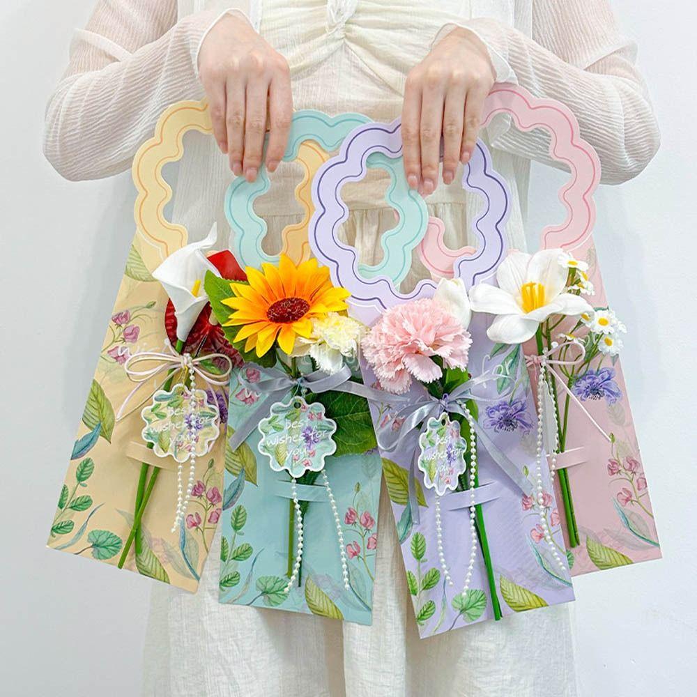 5pcs Carnation Flower Card Paper Flower Insert Bag New Flower Tote Bag Teachers' Day