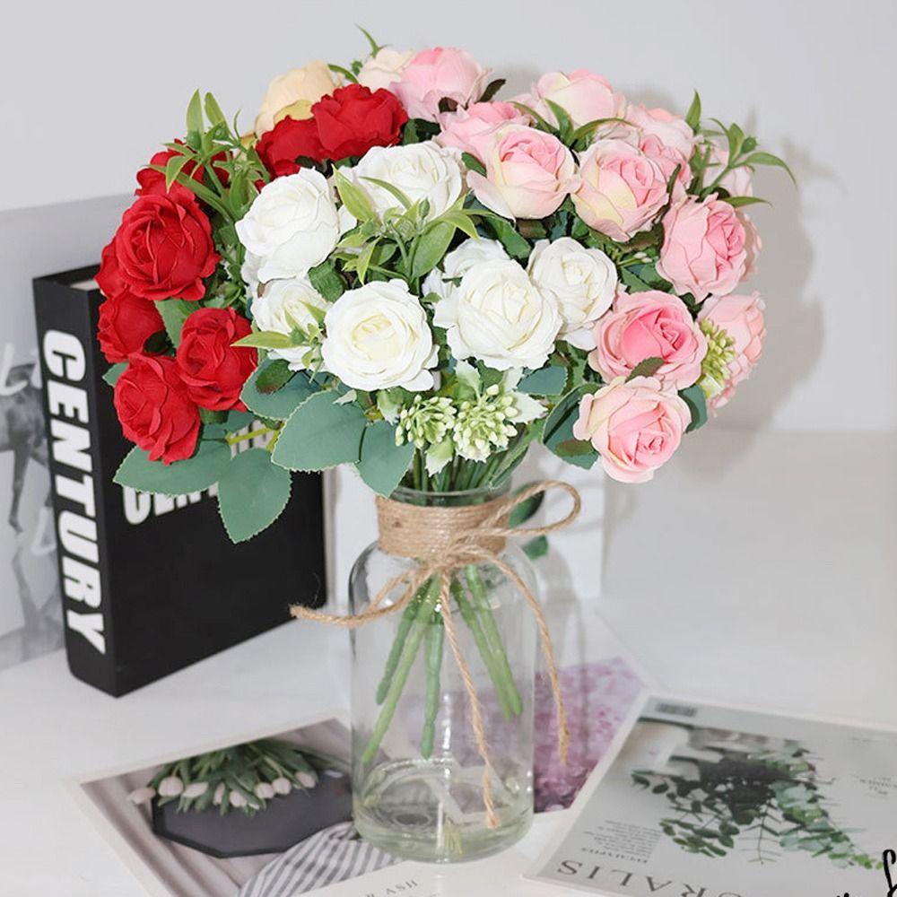 10 Heads Rose Artifcial Flower Green Leaves Multicolor Simulation Rose Flower Photo Props Accesssories Floral Arragement