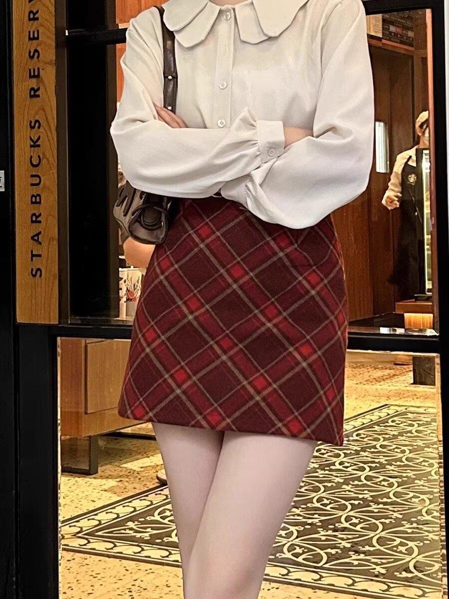 

Women s High Waist Retro Plaid Wool A-Line Skirt - Slim Fit, Autumn/Winter 2024 L чорний