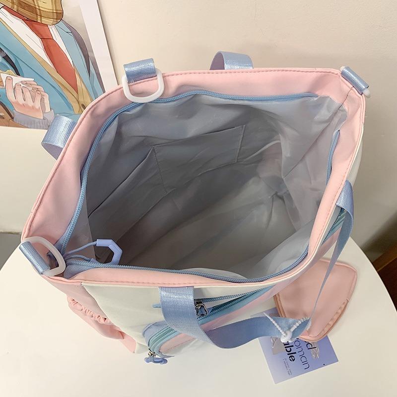 New Two-dimensional Girl Shoulder Bag Contrasting Color Splicing Primary and Secondary School Students Cute Class Make-up Storage Bag