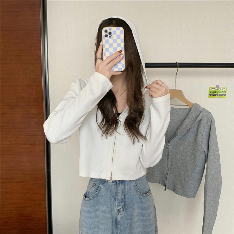 Women's Slim Fit Double Zipper Hooded Cardigan - American Style, Spring/Autumn 2025 Korean Fashion
