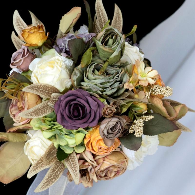 Artificial Flower Wedding Bouquet for Bride Bridesmaid Elegant Silk Flower Champagne Bridal Bouquet for Formal Occasion