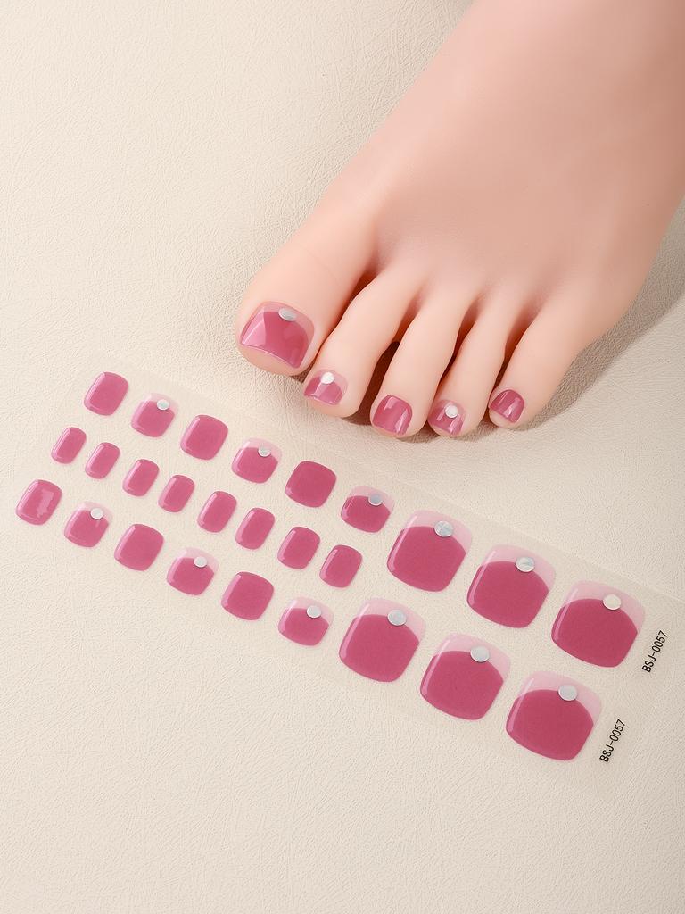 26Tips Pink Gradient Semi Cured Gel Toenail Sticker Glitter Full Cover Gel Toenail Wraps Self-Adhesive Foot Nail Art Decoration