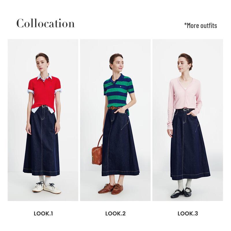 Navigare Fade-Resistant A-Line Denim Midi Skirt