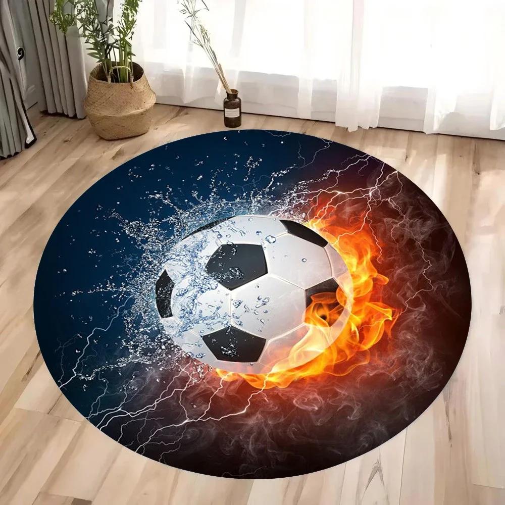 Crystal Velvet Soccer Ball Print Round Rug – Non-Slip Washable Floor Mat for Living Room, Bedroom, Bathroom, Hallway Decor