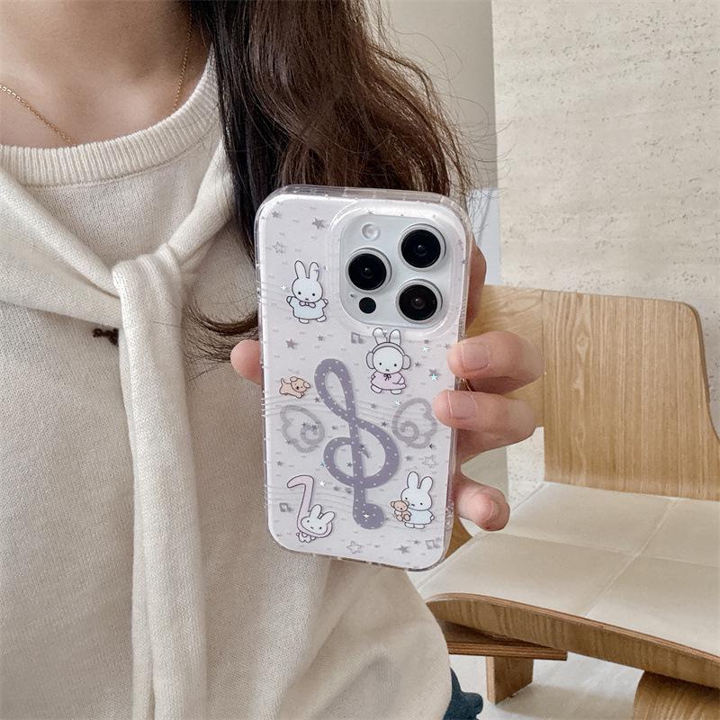 Creative Musical Note Rabbit Bowknot Phone Case for iPhone 17/16 Pro Max