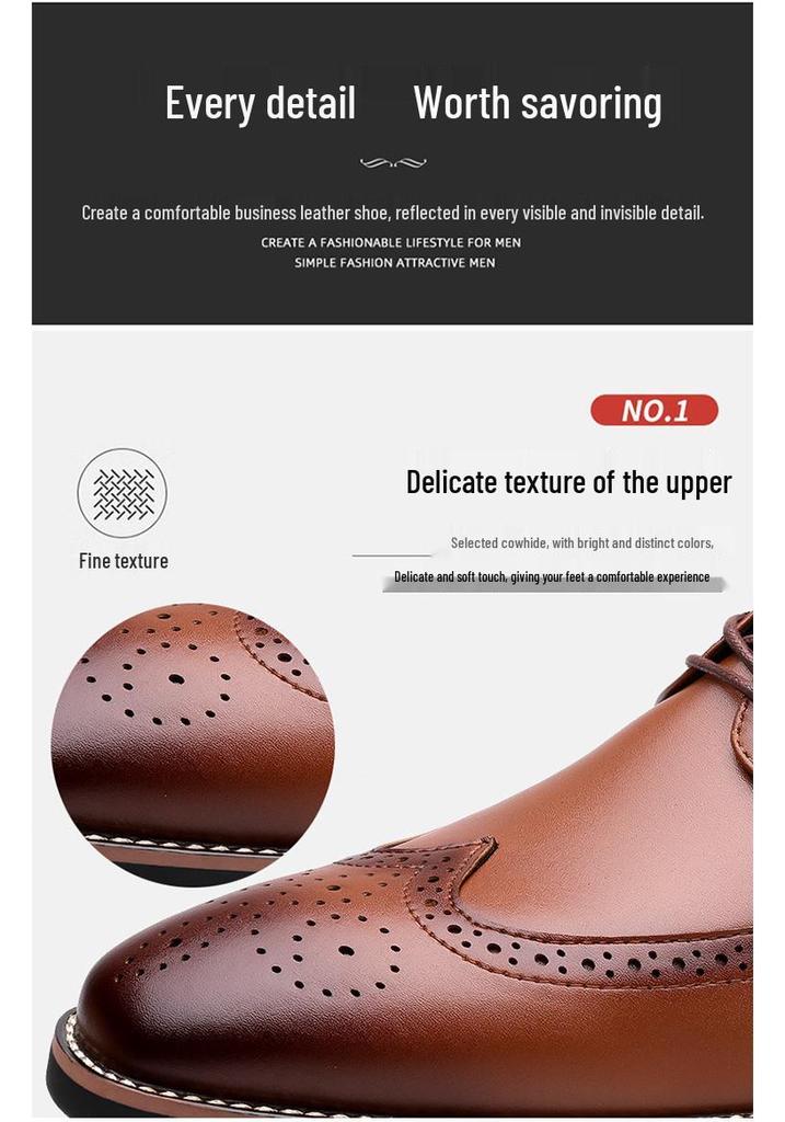 2025 Men's Genuine Leather Brogue Derby Shoes - Pointed Toe, Lace-up, Large Sizes