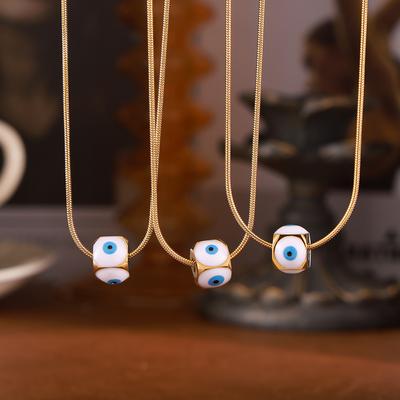 Sugar Cube Devil'S Eye Oil Drop Pendant Fashion Personality Titanium Steel Plated 18K Gold Necklace