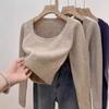 Verdickter Strickpullover mit quadratischem Ausschnitt für Damen Herbst- und Winter-Temperament Pullover mit Innenfutter Top