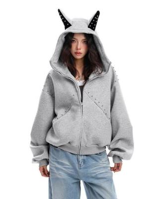 Langärmliger übergroßer Vintage-Hoodie, lässiger lockerer Damen-Frühlings-Herbst-Sweatshirt-Top