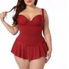 Women's Swimwear  Plus Size Swimsuit Solid Color Push Up Ruffle Hem Backless One-piece Swimsuit Swimwear for Swimming