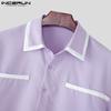 INCERUN Summer Men Lapel Neck Short Sleeve Stitching Button Down Casual Loose Shirts