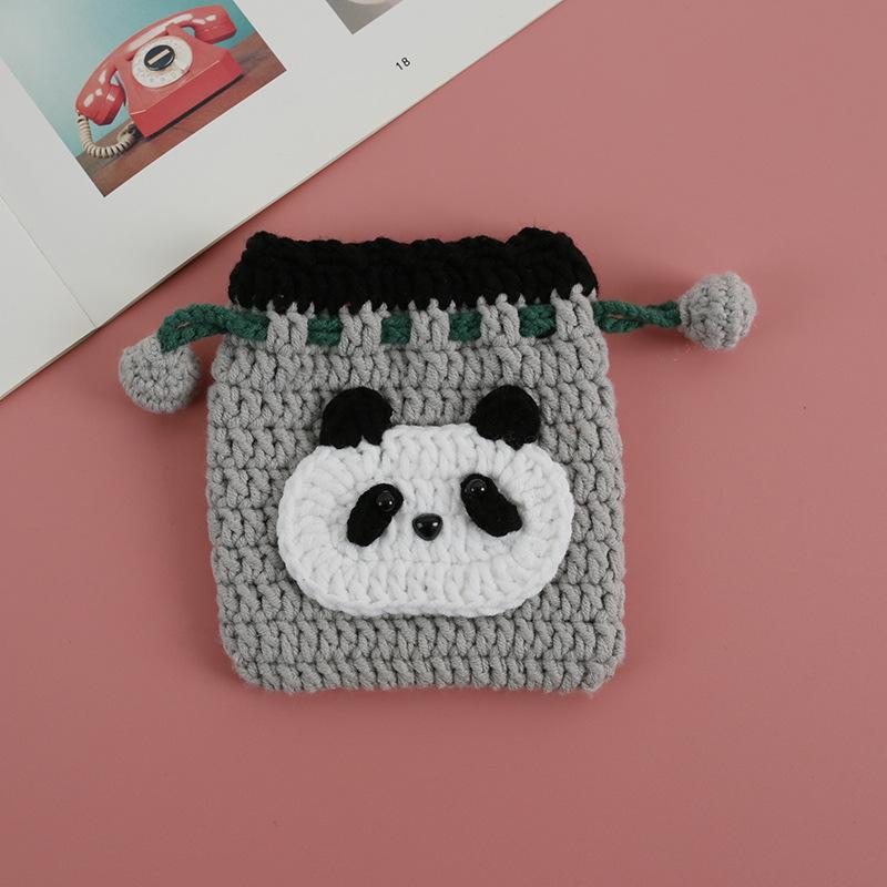 

2025 New Fashionable Cartoon Hand-woven Drawstring Bag Weaver Girl Crocheted Drawstring Coin Bag Cute Animals Small Bag