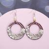 Plaid Leaf Retro Color Block Geometric Hollow Round Acrylic Earrings for Women - Christmas Jewelry