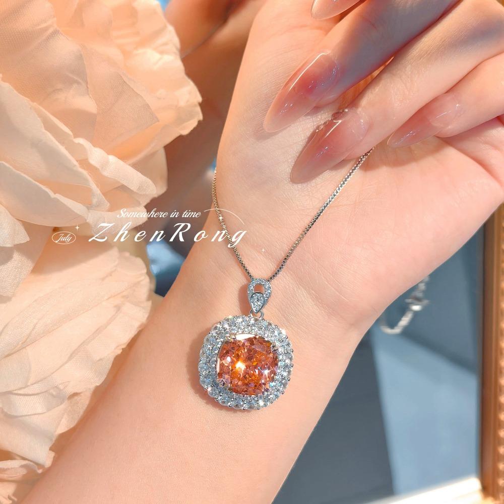 Women Jewelry Set Orange Pendant Necklace Luxury High Carbon Diamond Nest Cut Ring Set