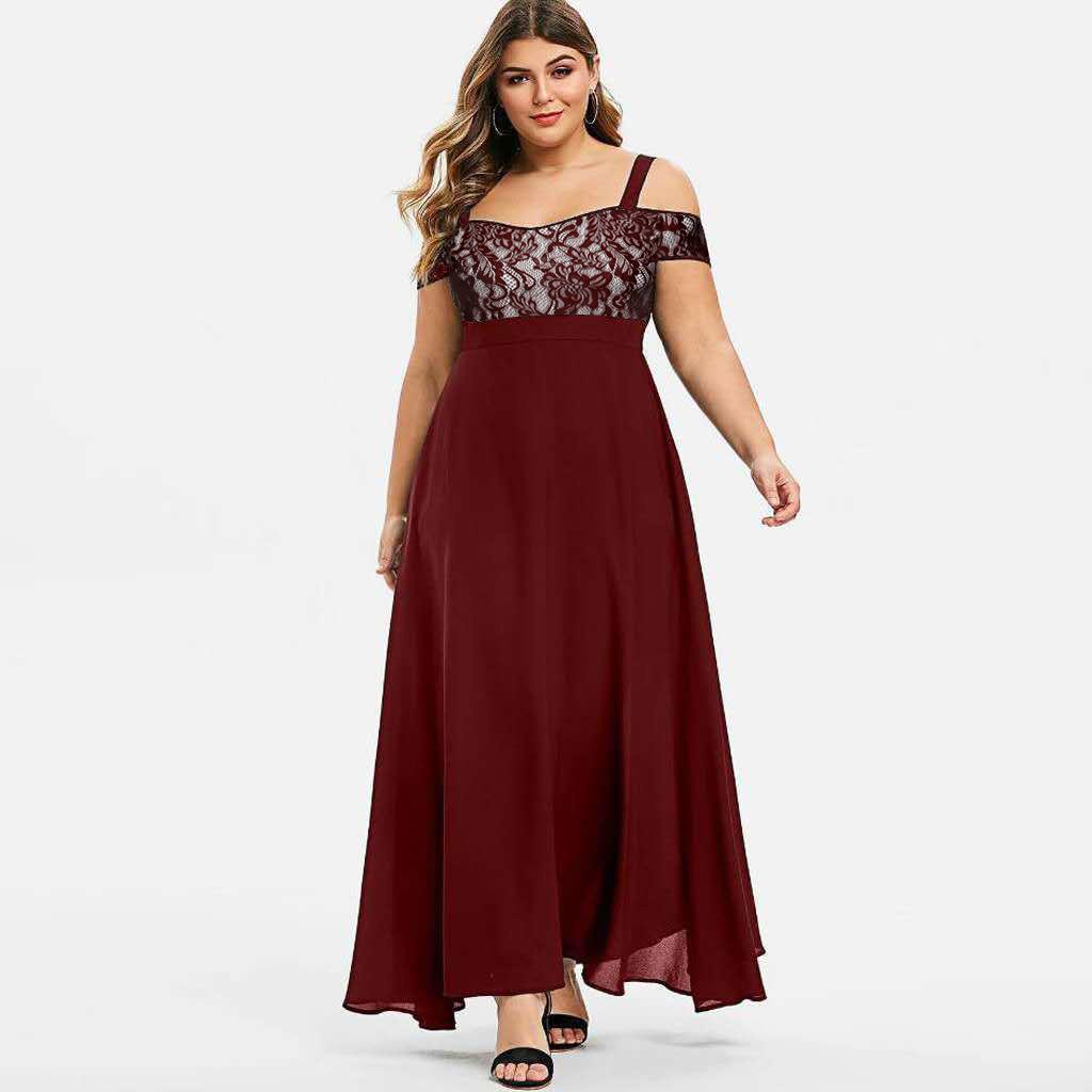 Cross-border New 2026 Amazon One-word Shoulder Lace Suspender Off-the-shoulder Dress Long Dress Evening Dress Large Size Women's Clothing
