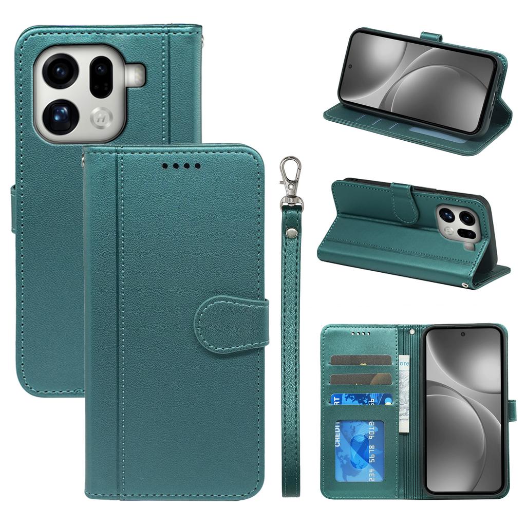 Etui Portfelowe z Magnetycznym Zapięciem i Paskiem na Telefon Skórzane do Oppo Find X9 Pro 5G