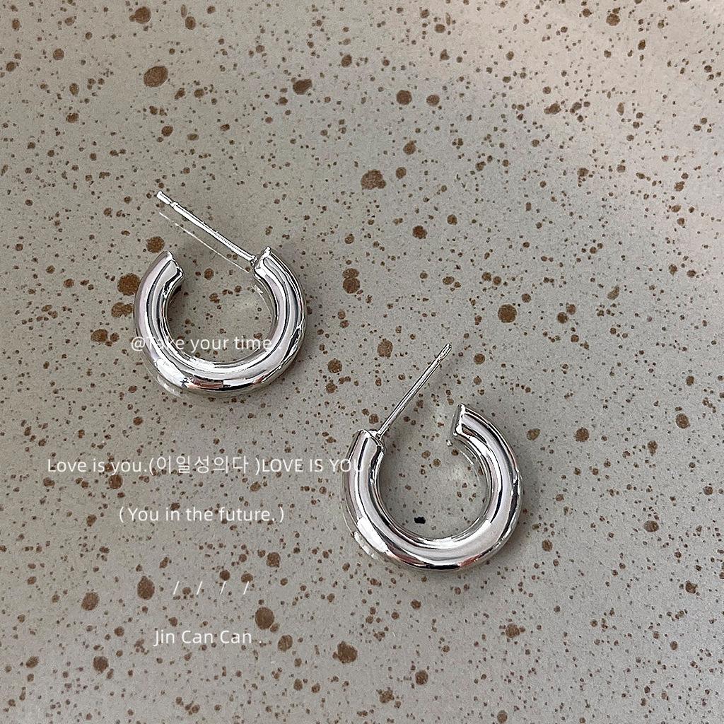 Heavy industry! 925 silver needle plated 14K smooth round earrings ins earrings, wholesale supply