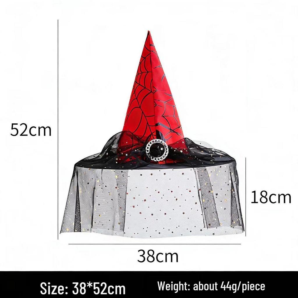 Halloween Witch Hat with Silver Buckle & Gauze - Kids & Adults Costume Accessory